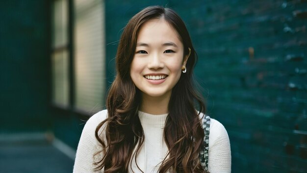 Teenager-Asiatin lächelt glücklich in die Kamera