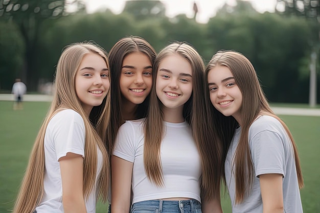 Foto teenager-girls-gruppe, die lächelnde teenager-girls-gruppe.