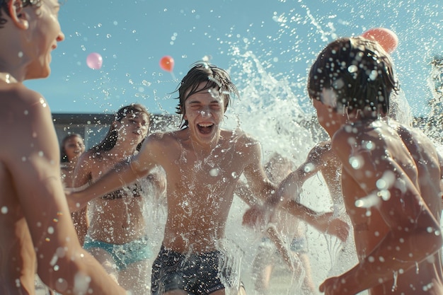 Teenager kämpfen mit Wasserballons