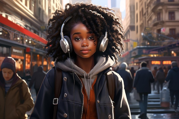 Teenager-Mädchen mit Kopfhörern im Freien