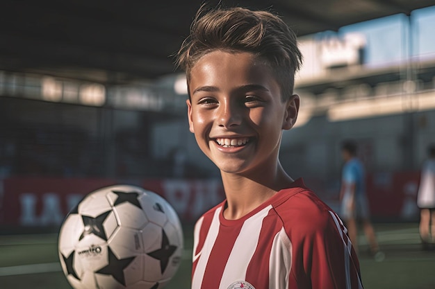 Teenager mit dem Ball in der Hand auf einem Fußballplatz