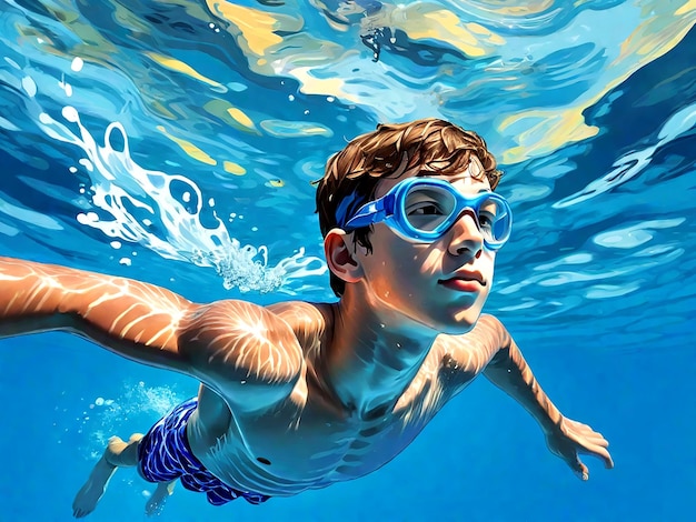 Teenager schwimmt in blauem Wasser AI_Generated