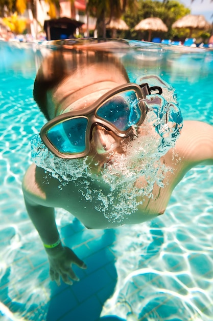 Teenager schwimmt unter Wasser im Pool