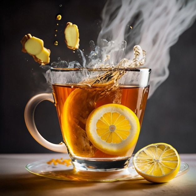 Teetasse auf Glas mit orangefarbenem Hintergrund