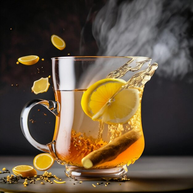 Teetasse auf Glas mit orangefarbenem Hintergrund