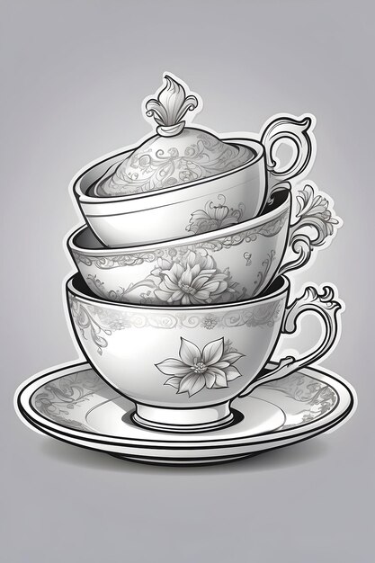 Foto teetasse und -schüssel-illustration grafik für heiße teegetränke traditionelles teekannen-design losblatt-tee-sc