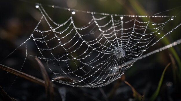 Teia de aranha cativante com IA generativa de gotas de água