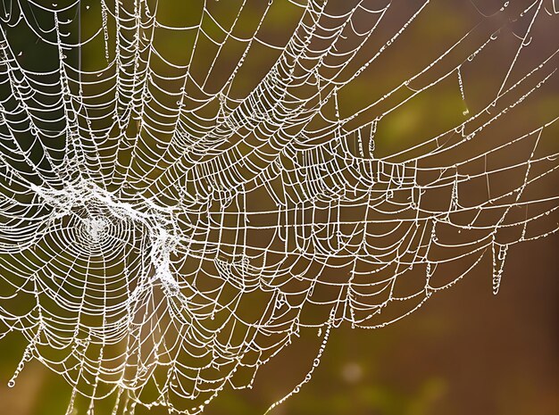 Teia de aranha com gotas de orvalho no ambiente natural