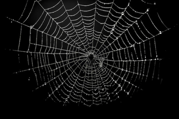 Teia de aranha na escuridão negra fundo de halloween AI