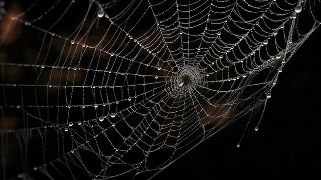 Teia de aranha na escuridão negra Generative AI