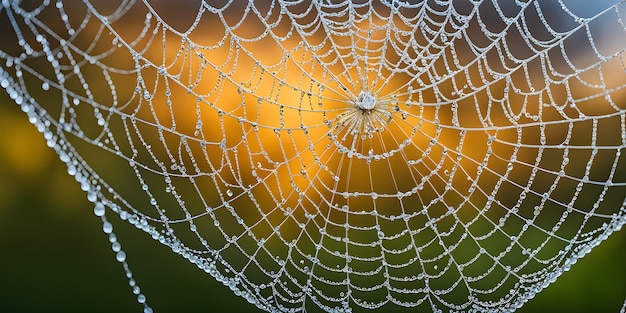 Foto teias de aranha em fundo de gotas de orvalho