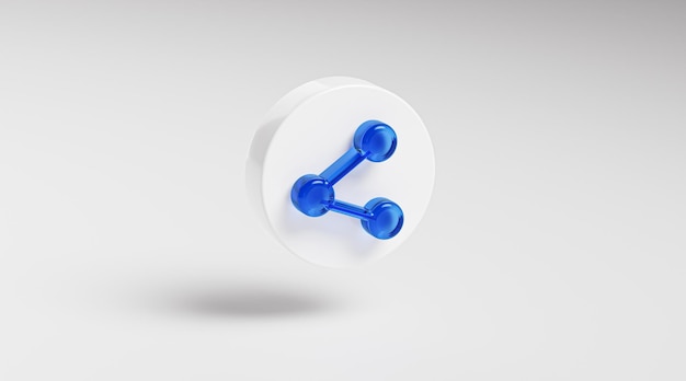 Foto teilen sie die blaue glas-symbolschaltfläche auf dem kreis-app-symbol 3d-rendering