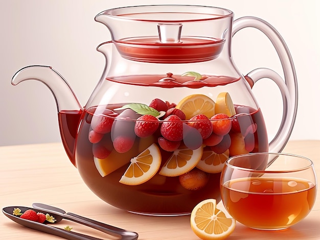 Tejera de vidrio liso con té de frutas