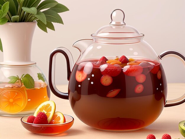 Tejera de vidrio liso con té de frutas