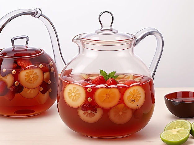 Tejera de vidrio liso con té de frutas