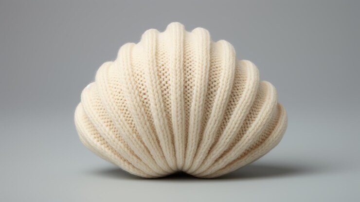 Foto tejido de conchas marinas de lana de alta resolución elaboradas en formas redondeadas