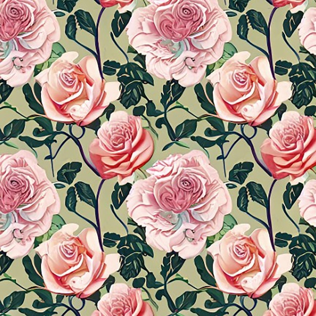 Tejido floral sin costuras, patrón textil de naturaleza botánica, fondo con rosas, vides y hojas