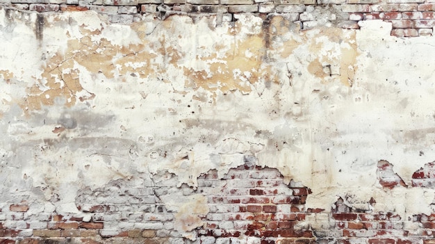 Tejido de pared de ladrillo viejo vacío pintado superficie de pared angustiada Grungy Broad Brickwall Grunge blanco Stonewall Fondo fachada de edificio en mal estado con yeso dañado Abstracto Web Banner Copy Space