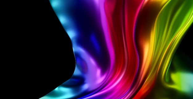 Foto tejido de seda de color arco iris aislado sobre fondo negro. ilustración 3d abstracto