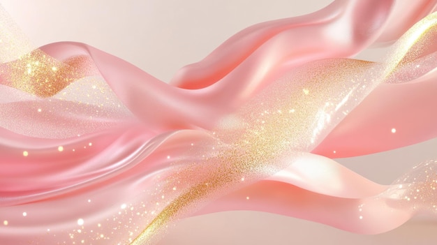 Tejido de seda rosa abstracto con brillo dorado
