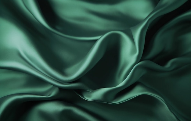 Un tejido de seda verde con una suave onda de luz.