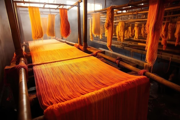 Foto tejido teñido con azafrán en telares tradicionales ia generativa