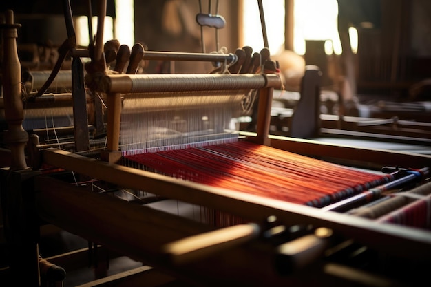 Tejido textil artesanal de algodón, telar de seda, producción de hilos, máquina de herramientas de patrón tradicional