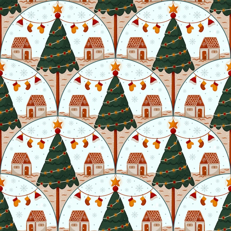 Foto tejido textil de patrón sin costura para árboles de navidad
