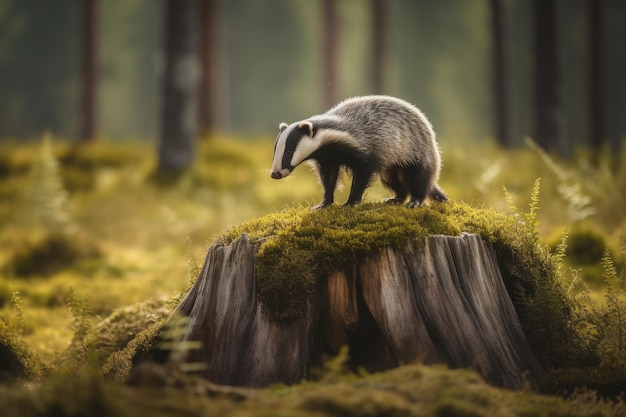 Tejón europeo en el bosque