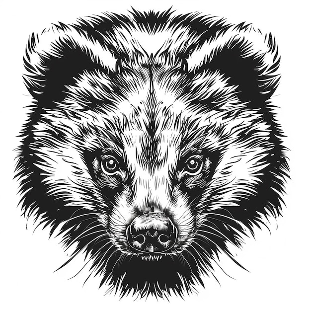 Tejón de miel silvestre en contorno vectorial en blanco y negro