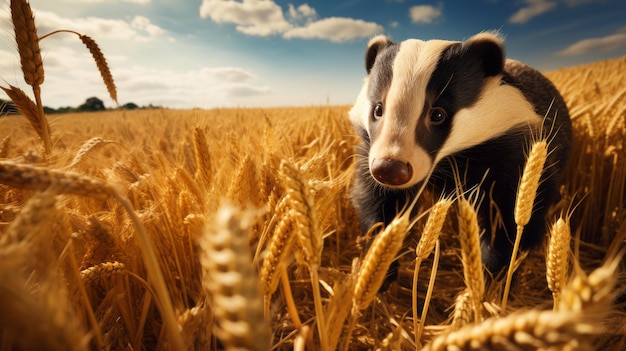 Foto un tejón pastando en un campo de trigo un impresionante retrato de la vida rural