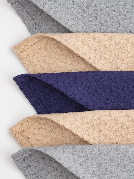 tela de algodón de diferentes colores, toalla de gofre sin patrón, macro