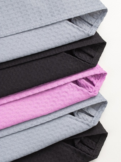 Foto tela de algodón de diferentes colores toalla waffle sin patrón macro
