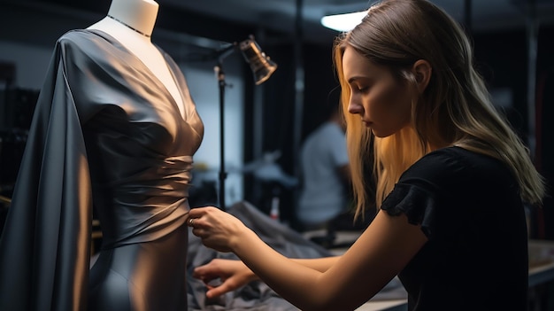 tela de alto rendimiento colocada en un maniquí en un taller de estudio de moda