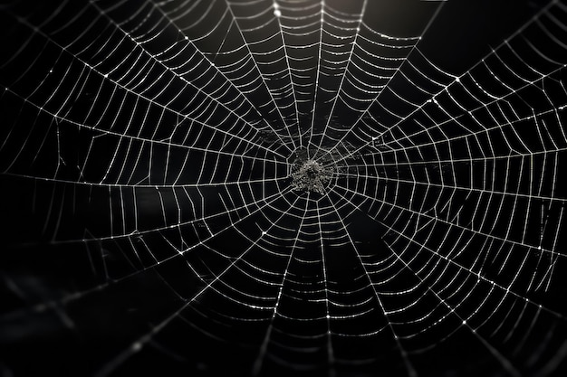 Tela de araña en la oscuridad negra fondo de halloween AI