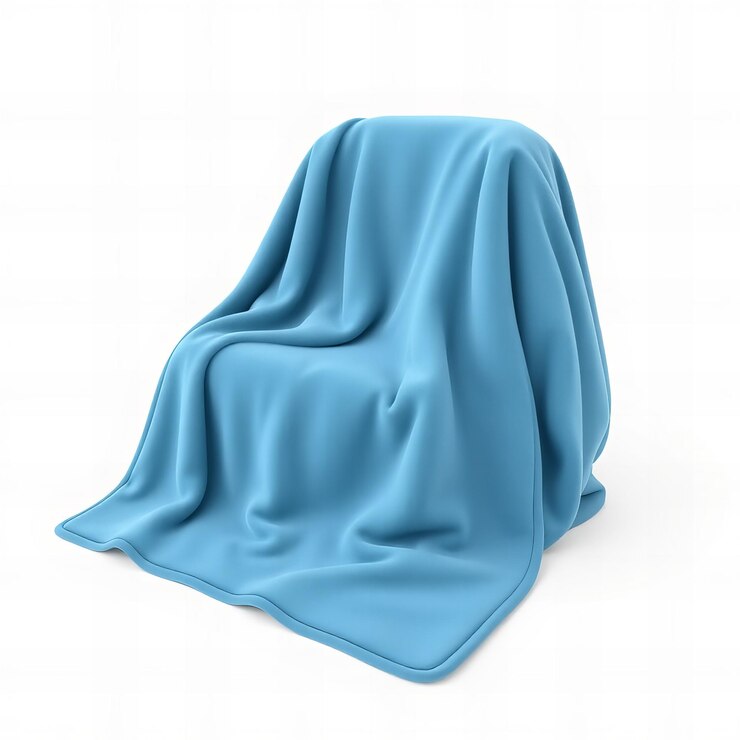 una tela azul con una cubierta azul que dice la parte superior