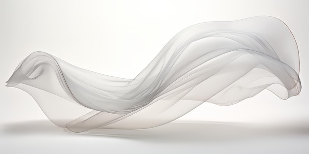 Una tela blanca que fluye sobre un fondo blanco.