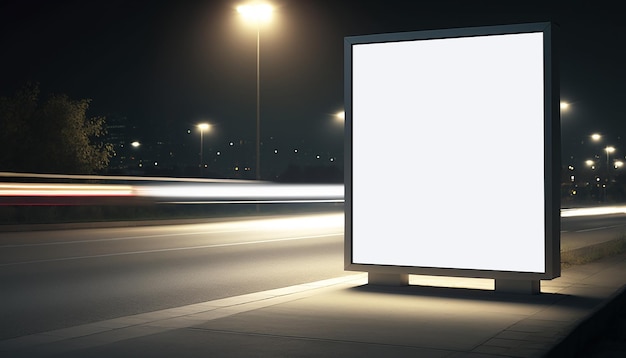 Tela branca de outdoor de publicidade ao lado da via expressa com desfoque de movimento do carro Generative AI