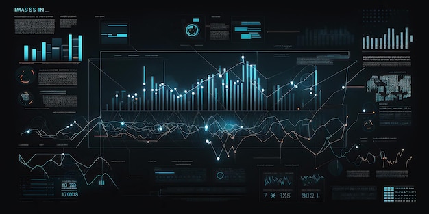 Tela com gráficos e diagramas de índice do mercado de ações ai generative