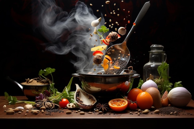 Tela culinária de IA generativa Uma representação abstrata da culinária gourmet