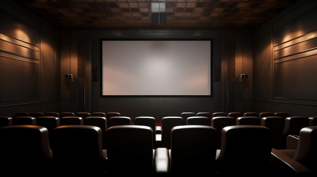 Tela de cinema em branco com assentos vazios