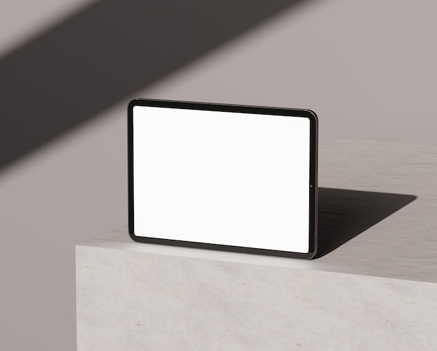 Tela de tablet realista Maquete em branco branco com luz solar e sombra