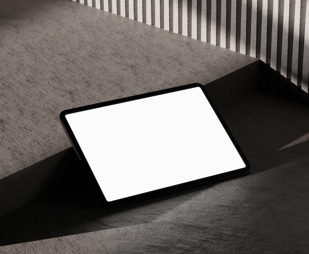 Tela de tablet realista Maquete em branco branco com luz solar e sombra