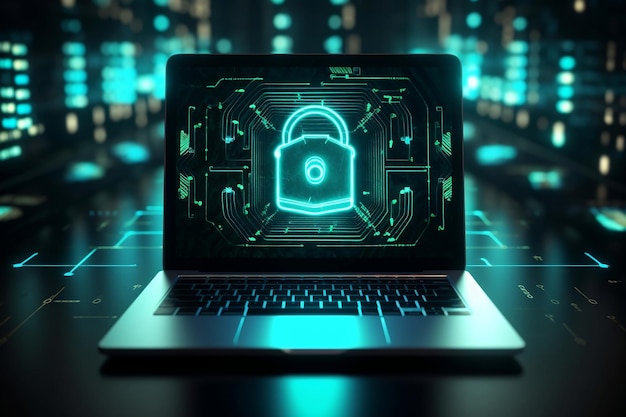 Tela do laptop bloqueada para proteção de dados de segurança cibernética Generative Ai
