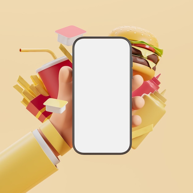 Tela em branco do smartphone e fast food