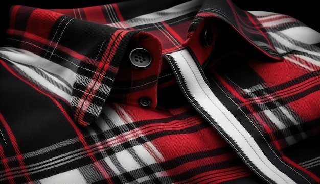 Tela escocesa de tartán negra, roja y blanca, sin costuras en la camisa, generada por IA
