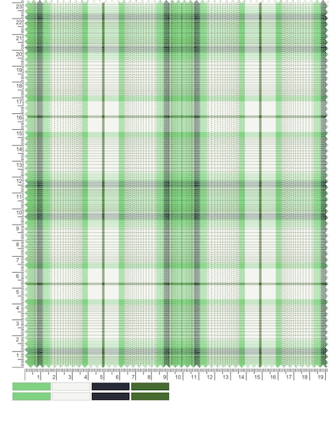 Tela escocesa de tartán verde con regla en el centro.