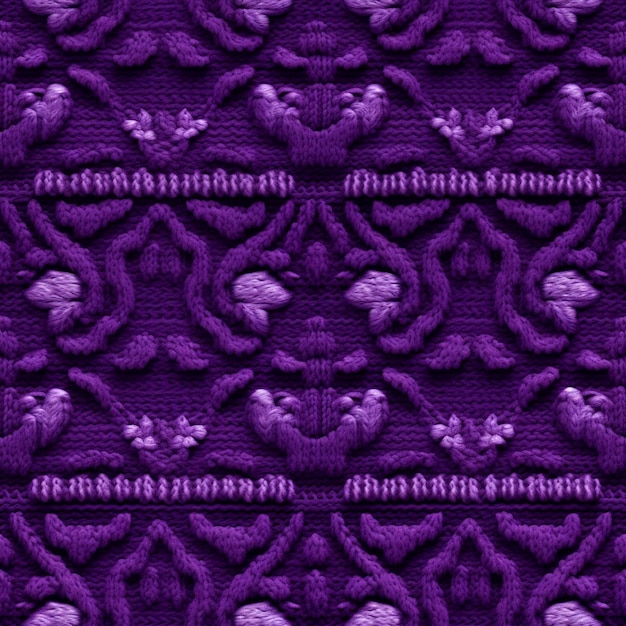 Foto tela púrpura con un patrón de pájaros y flores generativo ai