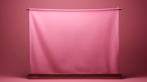 Tela rosada vibrante colgada en un marco de madera con telón de fondo renderizado en 3D