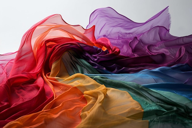 Una tela de satén de colores en un fondo blanco fue filmada en un estudio.